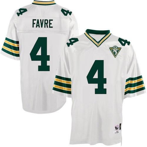 Mitchell and Ness Brett Favre Authentic White Road 75th Patch Throwback ...